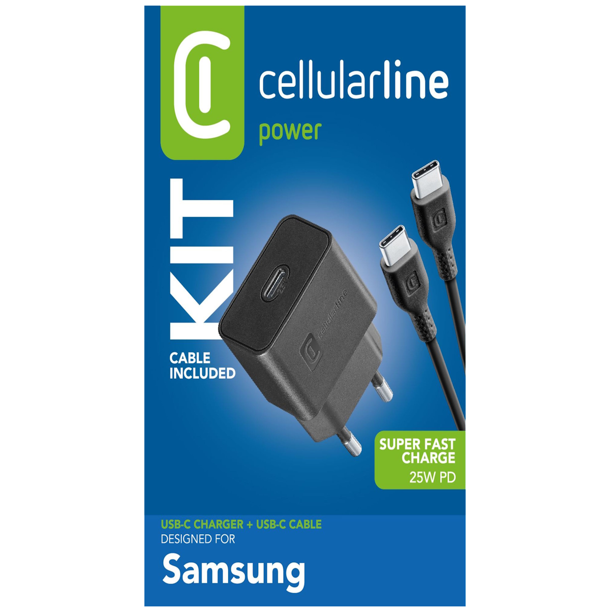 CELLULARLINE 25W TYPE-C SAMSUNG SEYAHAT ŞARJ SETİ SİYAH
