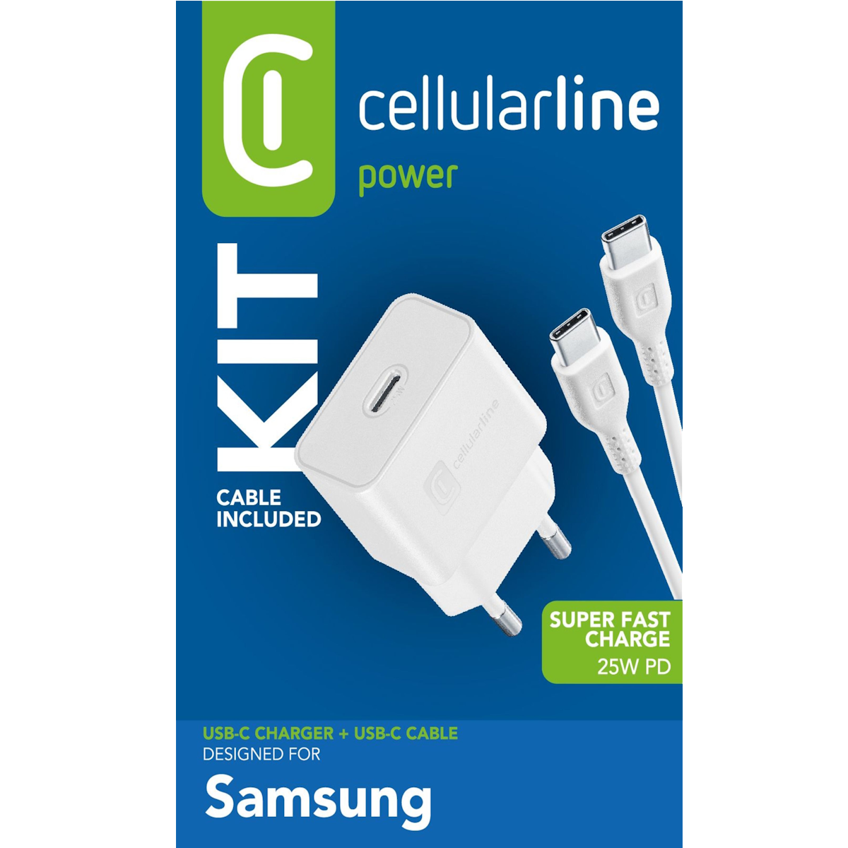 CELLULARLINE 25W TYPE-C SAMSUNG SEYAHAT ŞARJ SETİ BEYAZ