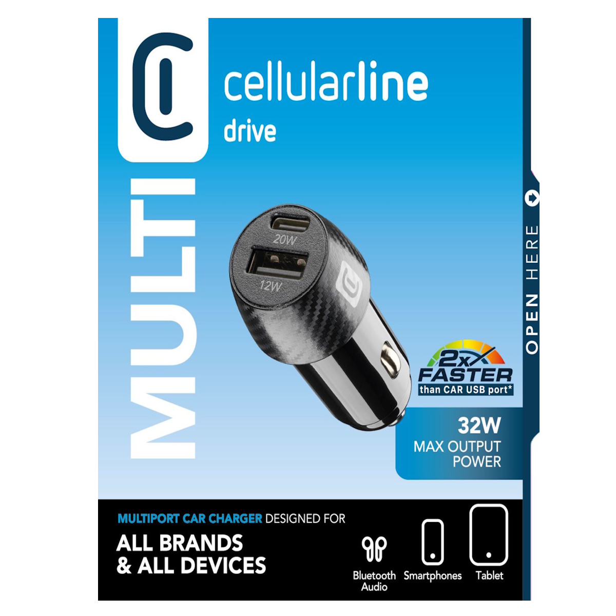 CELLULARLINE ARAÇ İÇİ 20W PD USB-C + 12W USB ŞARJ CİHAZI